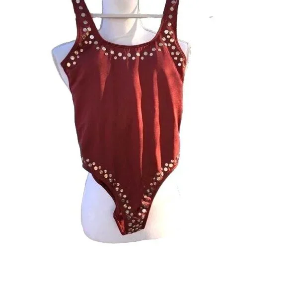 No Boundaries Swimsuit Girls Size 5 One Piece Rust Color Gold Discs New NWOT - Picture 1 of 11